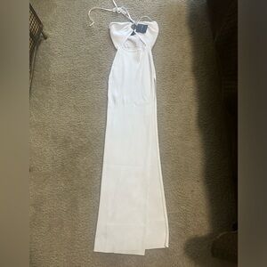 jluxlabel white long dress with slit and gold hardware size small with tags